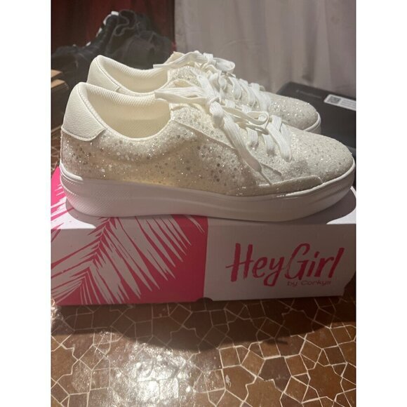 nwt hey girl by corkys white sparkling tennis shoe in box - Picture 7 of 10